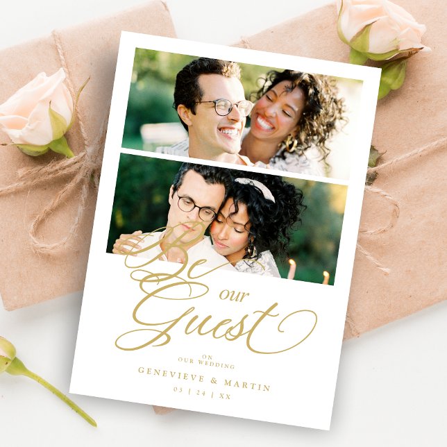 Save The Date Cool Snazzy Golden Effect 2 Photos Wedding  (Cool Snazzy Golden Effect 2 Photos Wedding Save the date Card with Envelope.)