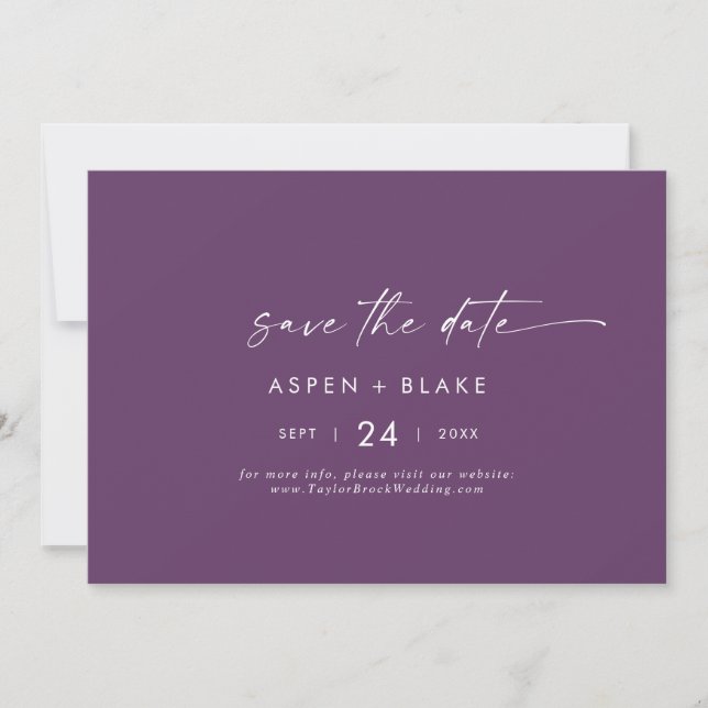 Save The Date Coordonnée aquarelle moderne | Horizontal pourpre (Devant)