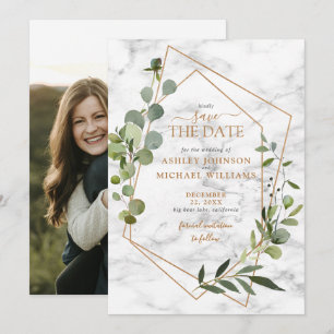 Save The Date Copper Geometry Eucalyptus Photo Enregistrer la da