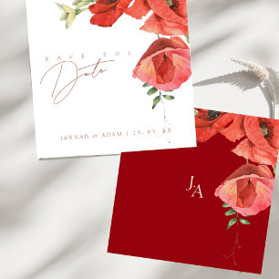Save The Date Coquelicots Rouges Élégants Fleurs de Mariage Enre