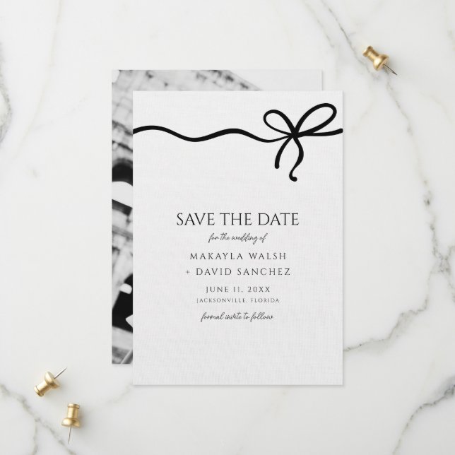 Save The Date Coquette Bow Photo Wedding Enregistrer la date (Devant/Arrière en situation)