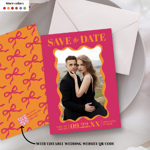 Save The Date Coquette Bow Retro Photo Mariage
