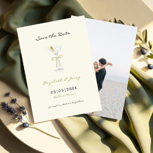 Save The Date Coquette French Bow Martini Mariage manuscrit