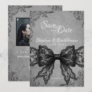 Save The Date Coquette gothique noir ruban de dentelle Photo Enr