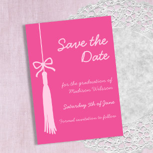Save The Date Coquette Tassel Bow Pink Classe de 2025 Graduation