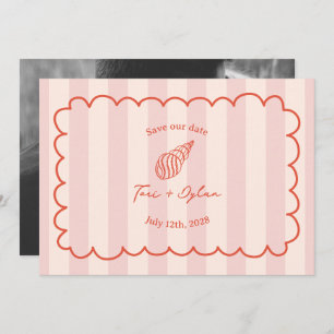 Save The Date Coquillage Tropical Rose Stripe Enregistrer La Dat