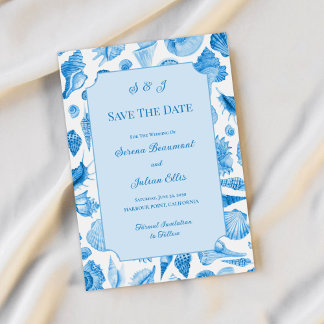 Save The Date Coquillages à l'aquarelle bleue Chic Côté Mer