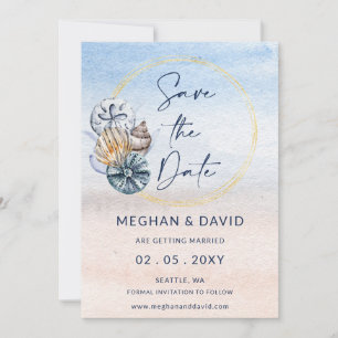 Save The Date Coquillages Rustiques Océan Sea Summer Beach Photo