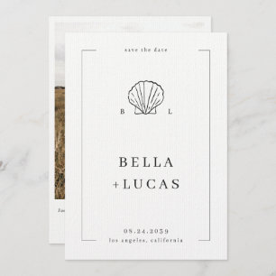 Save The Date Coquille côtière marine Monogramme Code QR Mariage