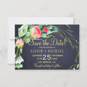 Save The Date Corail roses rouges Marine turquoise bleu mariage 