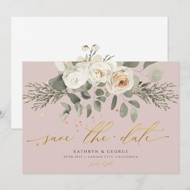 Save The Date Coral doux Floral Botanique Mariage de verdure Sau (Devant / Derrière)