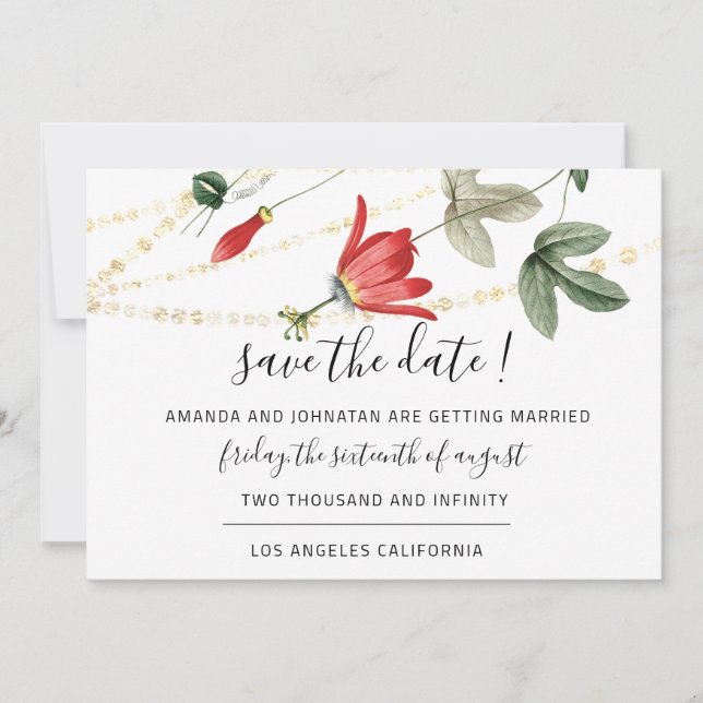 Save the Date Coral Floral Golden Strings Ivy (Vorderseite)