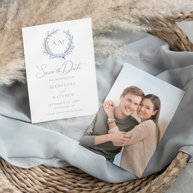 Save The Date Coral Reef Dusty Bleu Plage nautique Mariage (Créateur téléchargé)