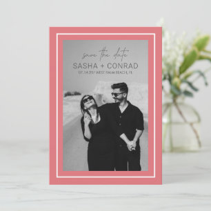 Save The Date Coral rose gras Bordure photo Mariage moderne