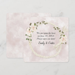 Save The Date Corde blanche avec bouquets d'hortensias