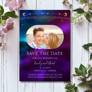 Save The Date Cosmologique violet Turquoise Sun Moon Star Space