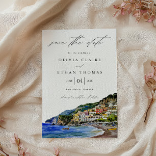 Save The Date Côte d'Amalfi Italie Aquarelle Destination Mariage