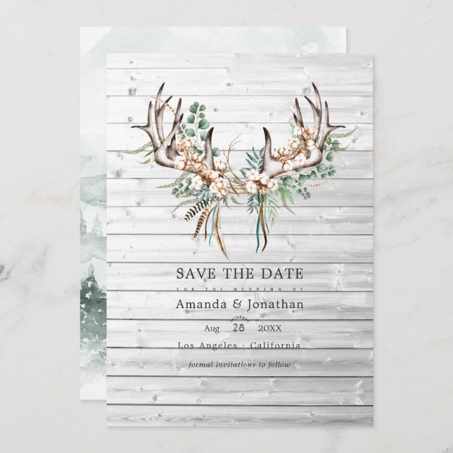 Save The Date Coton boho rustique et Mariage bohème Eucalyptus (Devant / Derrière)
