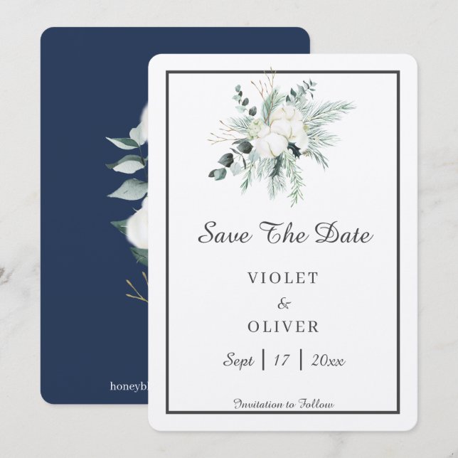 Save The Date Coton d'Eucalyptus | Felt Ecru Mariage (Devant / Derrière)