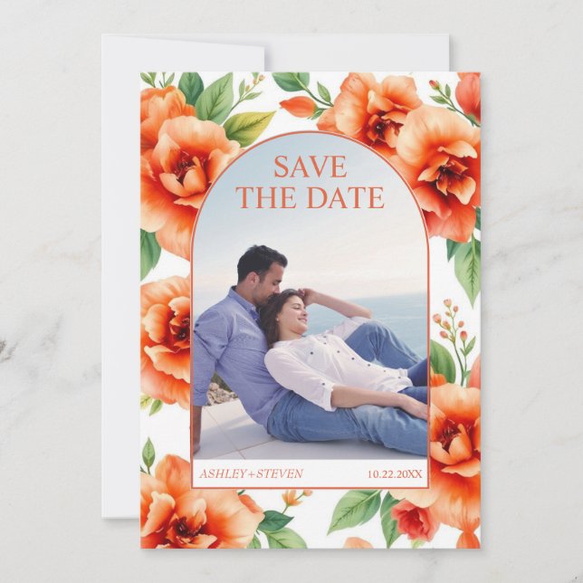 Save The Date Coucher de soleil de Vérone orangé motif floral ma (Devant)