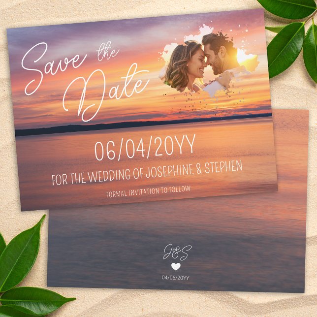 Save The Date Coucher de soleil orange avec Mariage photo Couple (Créateur téléchargé)