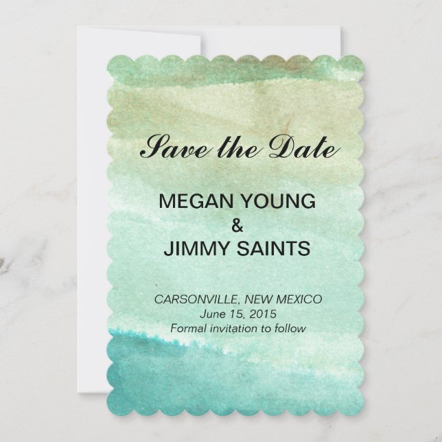 Save The Date couleur verte abstraite de l'aquarelle enregistrer (Devant)