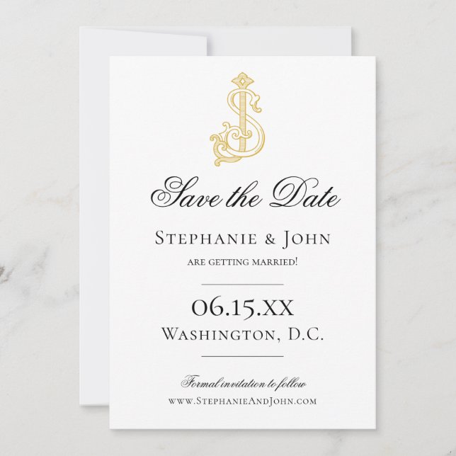 Save The Date COULEURS ÉDITABLES SJ Monogram JS Monogram Invitat (Devant)