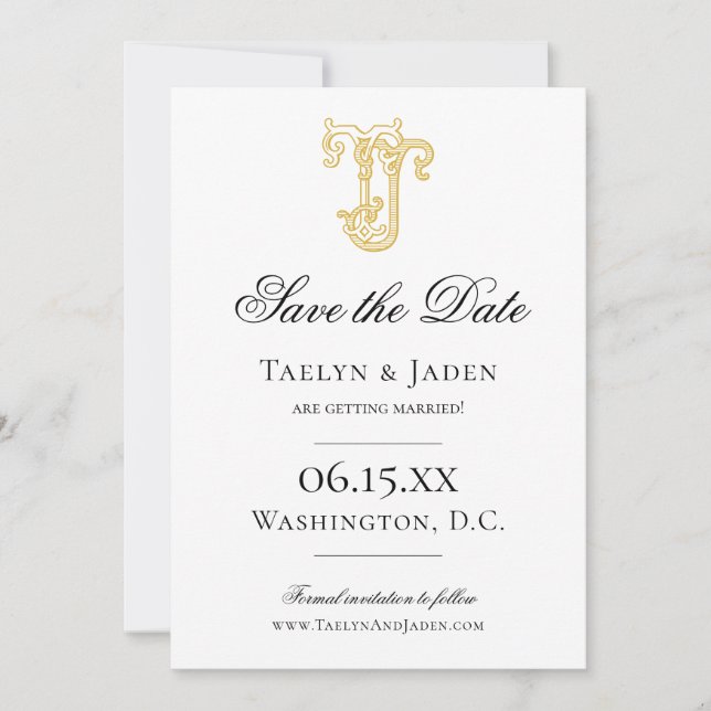 Save The Date COULEURS MODIFIABLES JT Monogramme TJ Monogramme I (Devant)