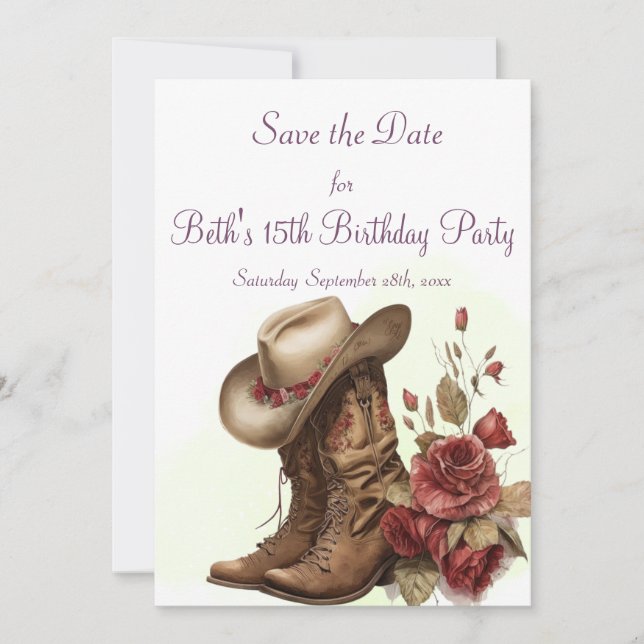 Save The Date Country Western, Rose, 15e anniversaire (Devant)