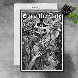 Save The Date Couple de squelettes noir et blanc gothique sombre