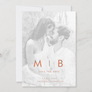 Save The Date Couple Muted B/W Photo Terracotta Enregistrer la d