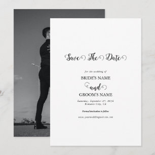 Save The Date Couple photo de mariage moderne blanc et noir manu