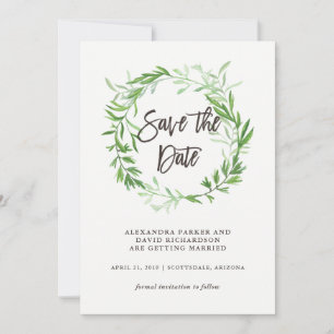 Save The Date Couronne de feuilles botaniques vertes Épargnez la