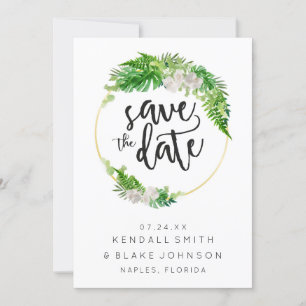 Save The Date Couronne de feuilles de palmiers tropicaux et de v