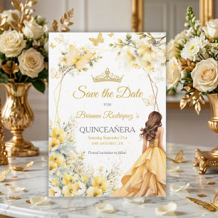 Save The Date Couronne de fleurs papillons Tiara Jaune Doré Quin