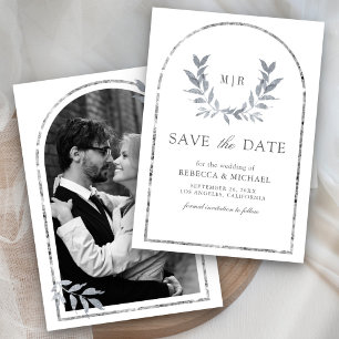 Save The Date Couronne de Laurier Argenté Feuilles Blanches Mari