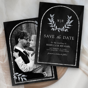 Save The Date Couronne de Laurier Argenté Feuilles Gris Charbon