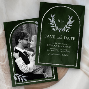 Save The Date Couronne de Laurier Argenté Feuilles Vert Olive Ma