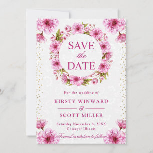 Save The Date Couronne de mariage à fleurs de cerisier à l'aquar