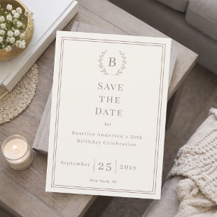 Save The Date Couronne de monogramme taupe ivoire pour annoncer 