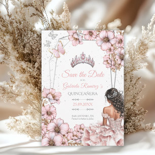 Save The Date Couronne de papillon de Quinceañera Rose Argent
