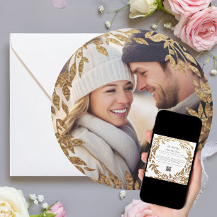 Save The Date Couronne dorée tissée Photo Mariage rond du code