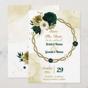Save The Date couronne Extraordinaire de fleurs d'ivoire vert ém