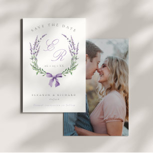 Save The Date Couronne florale de lilas et monogramme de mariage