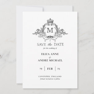 Save The Date Couronne Royale Élégante Monogramme Mariage 