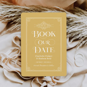Save The Date Couverture de livre ancienne en moutarde pour mari
