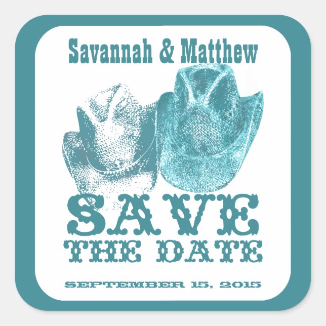 Save the Date Cowboy CowGirl Hats Wedding Sticker (Vorderseite)