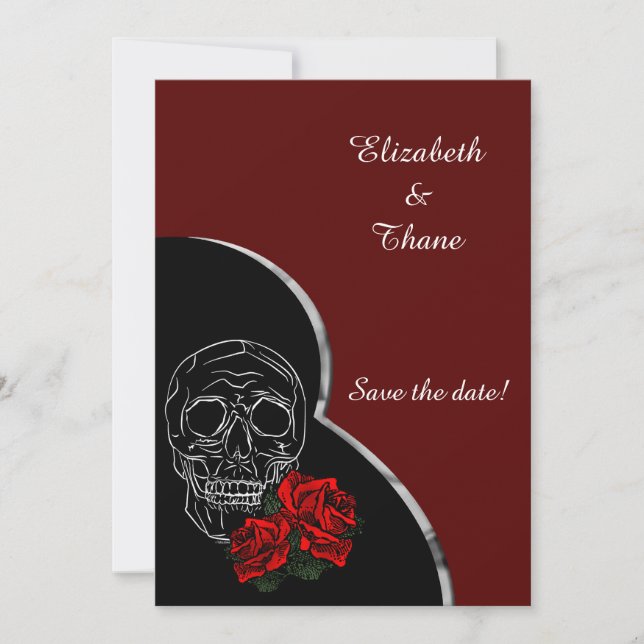 Save The Date Crâne d'argent et Rose moderne Mariage gothique mo (Devant)