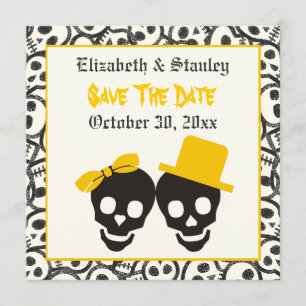 Save The Date Crânes Halloween mariage jaune Enregistrer la date
