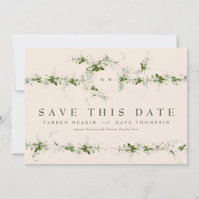 Save The Date Cream Eucalyptus Wreath Monogramme Mariage Photo (Devant)